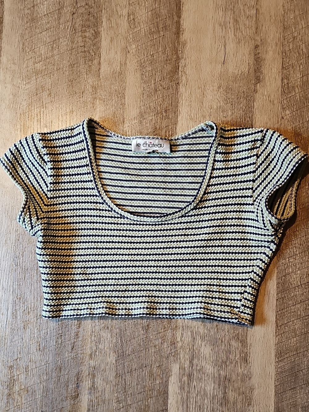 ✨ VINTAGE 90s Le Château Black & Cream Striped Knit Crop Top ✨